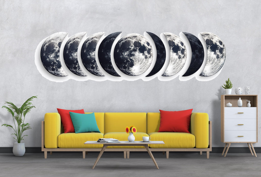Moon Phase Wall Art, Lunar Moon Wall Decor, Celestial Bedroom Art, Boho Moon Phases Decor, Modern Minimal Wall Art 133mv