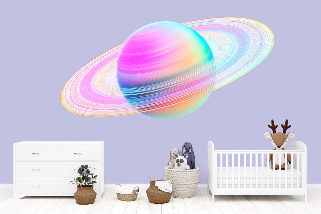 Pastel Planet Wall Art, Rainbow Saturn Nursery Decor, Space Wall Art for Kids, Cute Galaxy Nursery Art, Modern Kids Room Decor 137mv