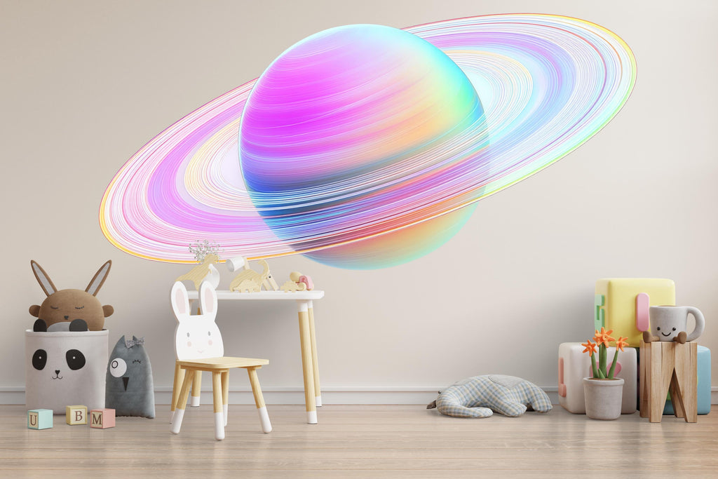 Pastel Planet Wall Art, Rainbow Saturn Nursery Decor, Space Wall Art for Kids, Cute Galaxy Nursery Art, Modern Kids Room Decor 137mv
