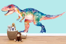 Load image into Gallery viewer, Dinosaur Nursery Wall Art, Watercolor Dino Wall Decor, T Rex Kids Room Art, Dinosaur Wall Mural, Modern Nursery Decor 139mv