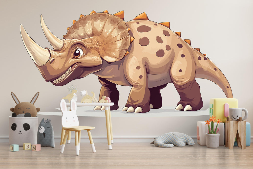 Triceratops Nursery Wall Art, Cute Dino Wall Decor, Pastel Dinosaur Art, Kids Room Dinosaur Mural, Baby Room Decor 142mv