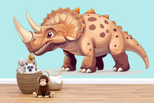 Load image into Gallery viewer, Triceratops Nursery Wall Art, Cute Dino Wall Decor, Pastel Dinosaur Art, Kids Room Dinosaur Mural, Baby Room Decor 142mv