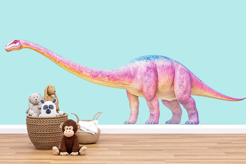 Long Neck Dinosaur Nursery Wall Art, Pastel Dino Wall Decor, Cute Dinosaur Kids Room Art, Brontosaurus Wall Mural, Baby Room Decor 143mv