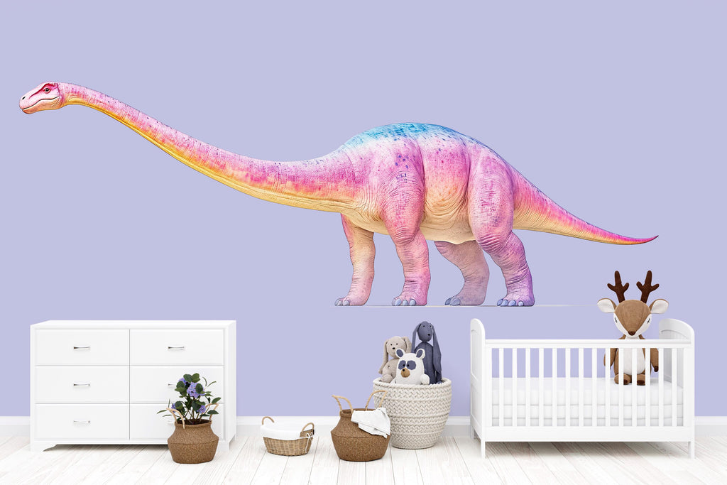Long Neck Dinosaur Nursery Wall Art, Pastel Dino Wall Decor, Cute Dinosaur Kids Room Art, Brontosaurus Wall Mural, Baby Room Decor 143mv
