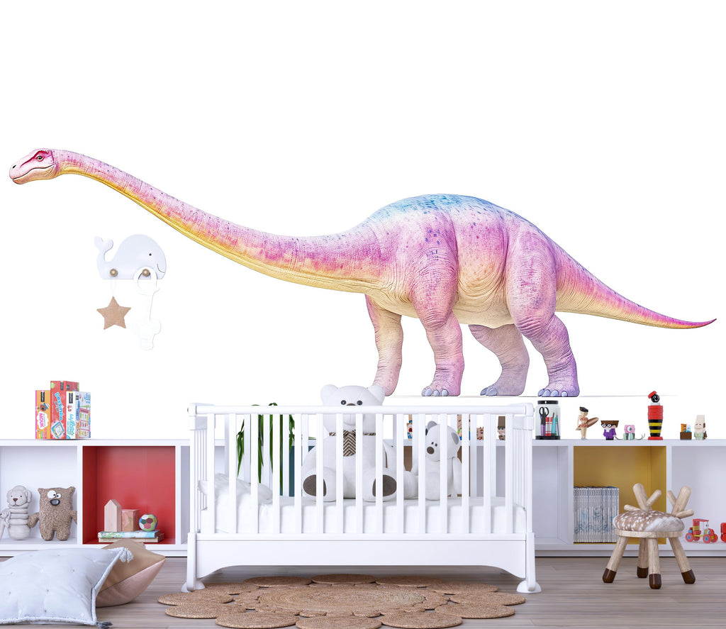 Long Neck Dinosaur Nursery Wall Art, Pastel Dino Wall Decor, Cute Dinosaur Kids Room Art, Brontosaurus Wall Mural, Baby Room Decor 143mv