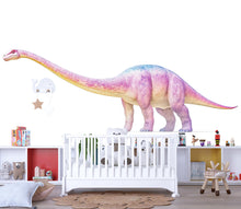 Load image into Gallery viewer, Long Neck Dinosaur Nursery Wall Art, Pastel Dino Wall Decor, Cute Dinosaur Kids Room Art, Brontosaurus Wall Mural, Baby Room Decor 143mv