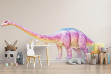 Load image into Gallery viewer, Long Neck Dinosaur Nursery Wall Art, Pastel Dino Wall Decor, Cute Dinosaur Kids Room Art, Brontosaurus Wall Mural, Baby Room Decor 143mv