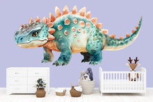 Load image into Gallery viewer, Watercolor Dinosaur Wall Art, Ankylosaurus Nursery Decor, Cute Dino Kids Room Art, Pastel Dinosaur Wall Mural, Baby Room Decor 148mv