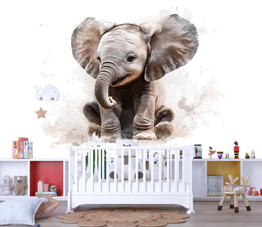 Baby Elephant Wall Art, Elephant Nursery Decor, Neutral Safari Nursery Art 161mv
