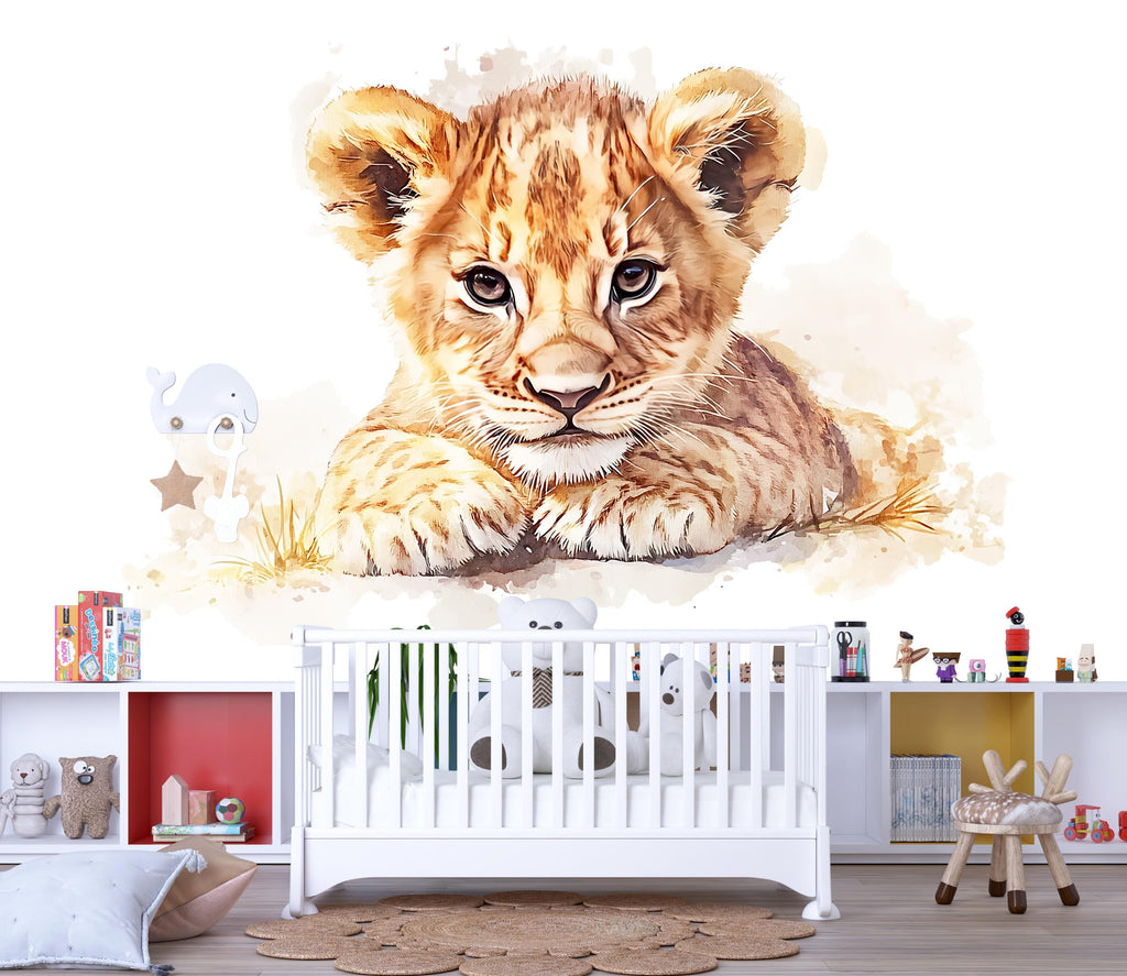 Baby Lion Wall Art, Lion Cub Nursery Decor, Safari Kids Room Art 165mv