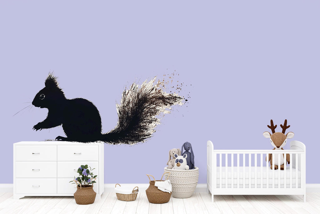 Squirrel Nursery Wall Art, Woodland Animal Silhouette, Modern Forest Kids Room Decor 177mv