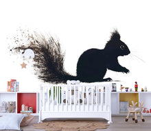 Load image into Gallery viewer, Squirrel Nursery Wall Art, Woodland Animal Silhouette, Modern Forest Kids Room Decor 177mv