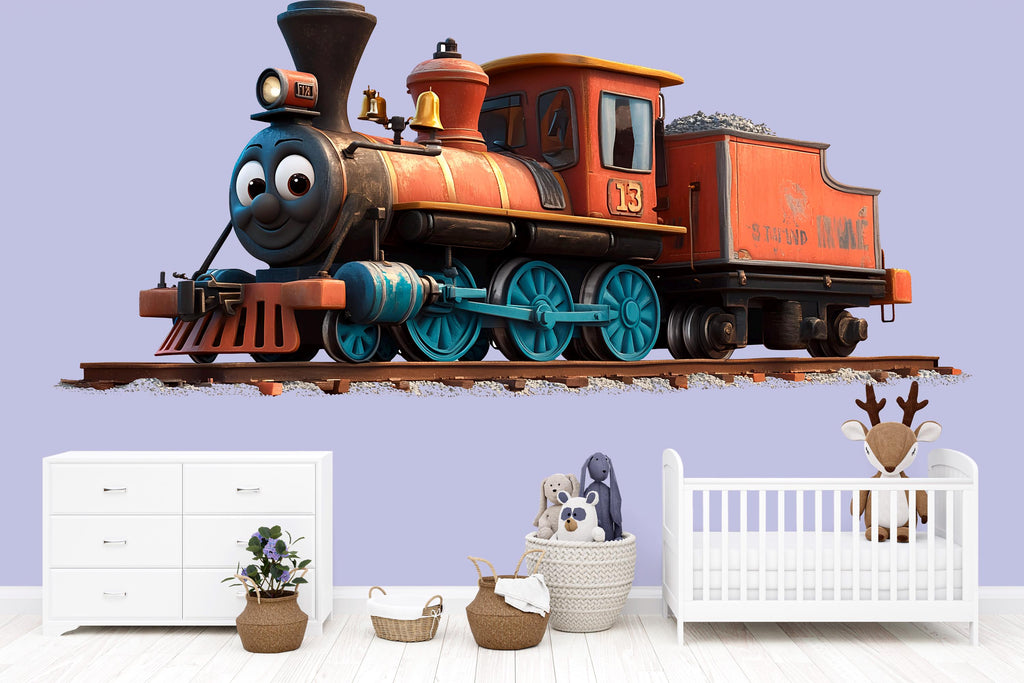 Cute Steam Train Wall Decal for Kids Nursery, Cartoon Train Wall Sticker, Boys Room Train Decor, Playroom Wall Art 189mv