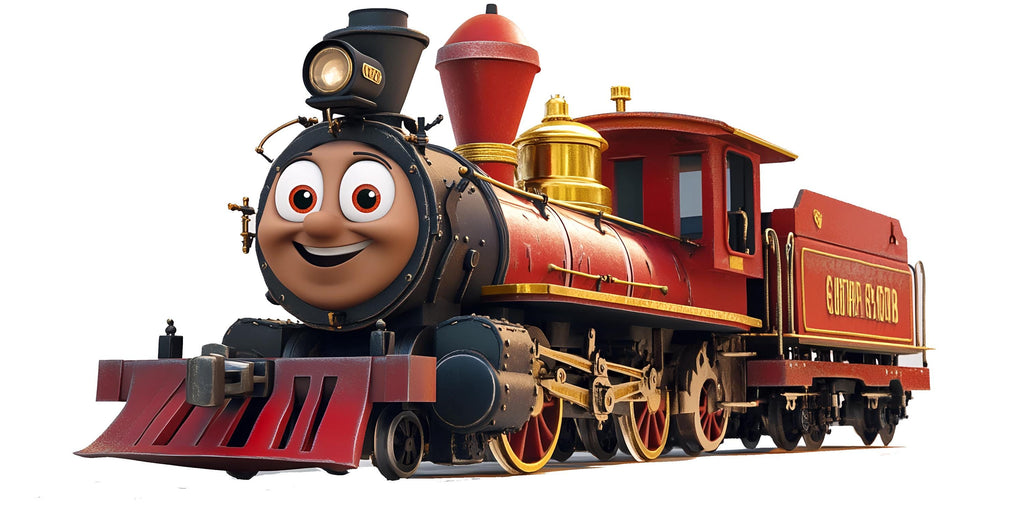 Cute Red Train Wall Decal for Kids Room, Smiling Steam Train Nursery Decor, Cartoon Train Wall Sticker, Playroom Art 190mv