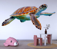 Load image into Gallery viewer, Sea Turtle Wall Decal for Nursery, Ocean Turtle Nursery Decor, Colorful Sea Turtle Wall Sticker, Baby Room Wall Art 195mv
