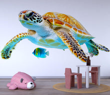 Load image into Gallery viewer, Realistic Sea Turtle Wall Decal for Nursery, Ocean Turtle Wall Art, Underwater Animal Wall Sticker, Baby Room Decor 196mv
