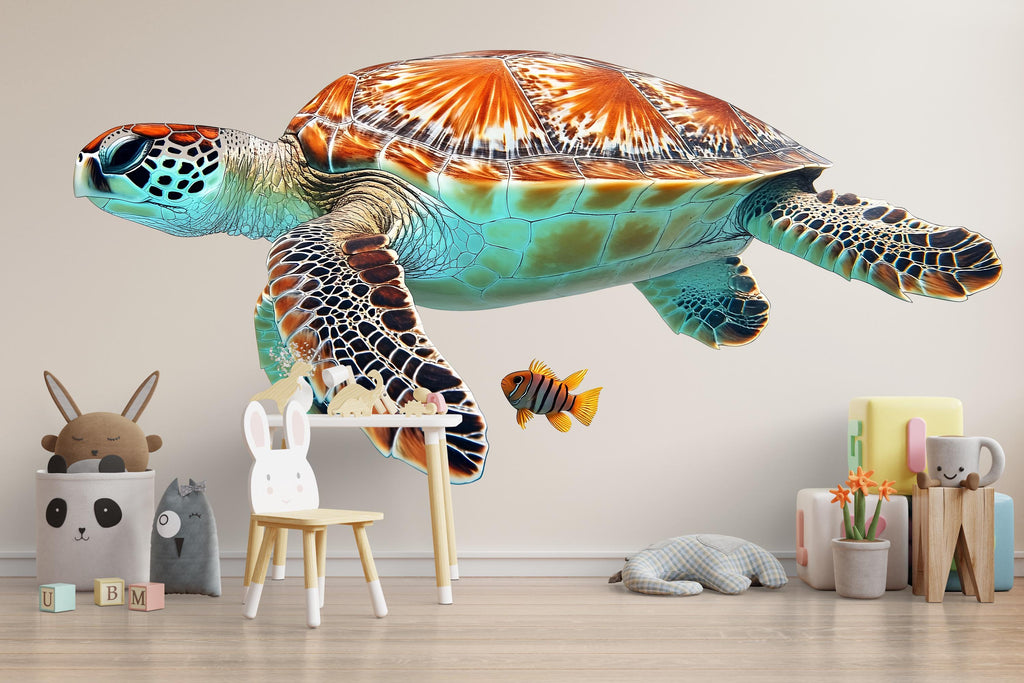 Sea Turtle Wall Decal for Nursery, Ocean Turtle Wall Art, Realistic Sea Turtle Wall Sticker, Baby Room Decor 197mv