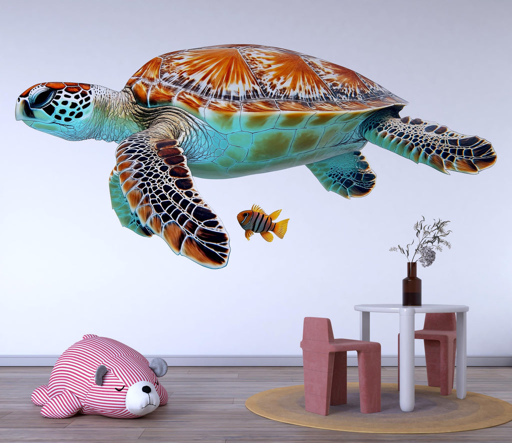 Sea Turtle Wall Decal for Nursery, Ocean Turtle Wall Art, Realistic Sea Turtle Wall Sticker, Baby Room Decor 197mv