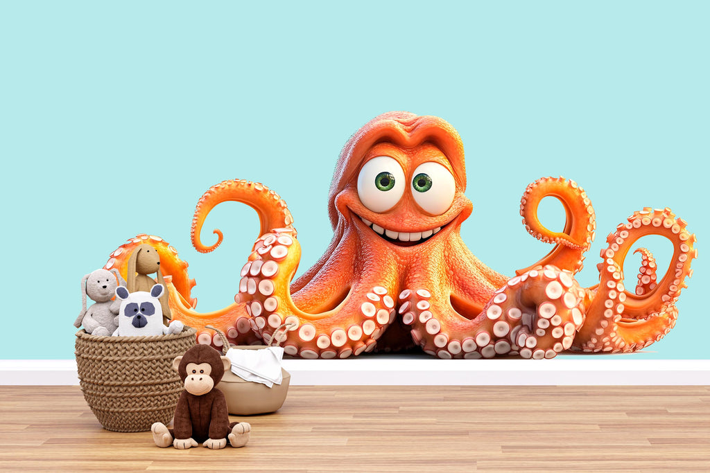 Cute Octopus Wall Decal for Nursery, Smiling Octopus Nursery Decor, Ocean Animal Wall Sticker, Baby Room Wall Art 198mv