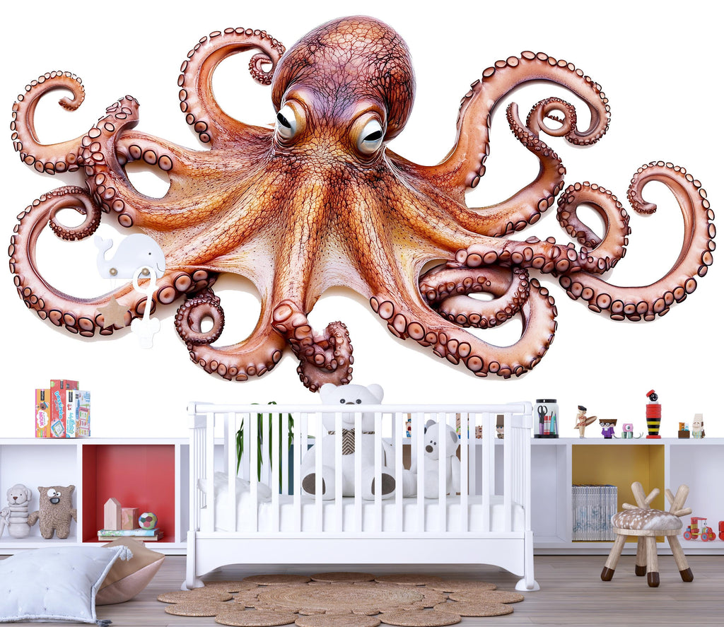 Realistic Octopus Wall Decal for Nursery, Ocean Octopus Wall Art, Underwater Animal Wall Sticker, Kids Room Decor 199mv