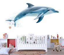 Load image into Gallery viewer, Dolphin Wall Decal for Nursery, Watercolor Dolphin Nursery Decor, Ocean Animal Wall Sticker, Baby Room Wall Art 203mv