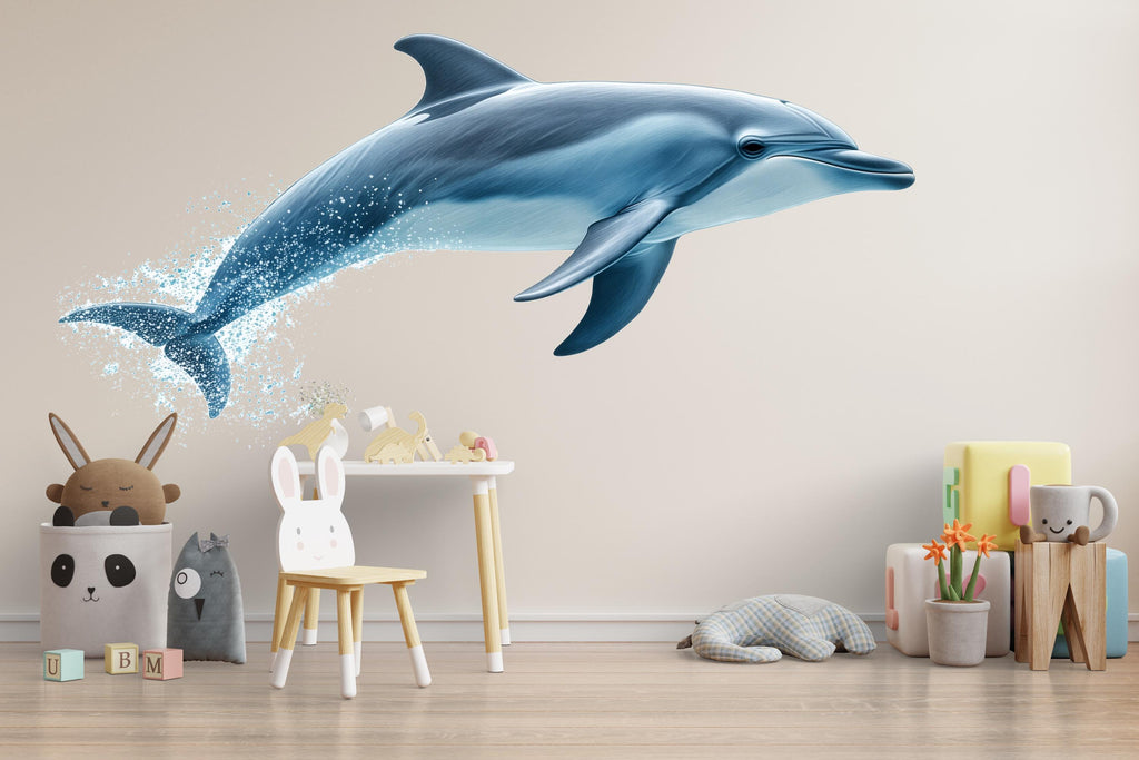 Dolphin Wall Decal for Nursery, Watercolor Dolphin Nursery Decor, Ocean Animal Wall Sticker, Baby Room Wall Art 203mv