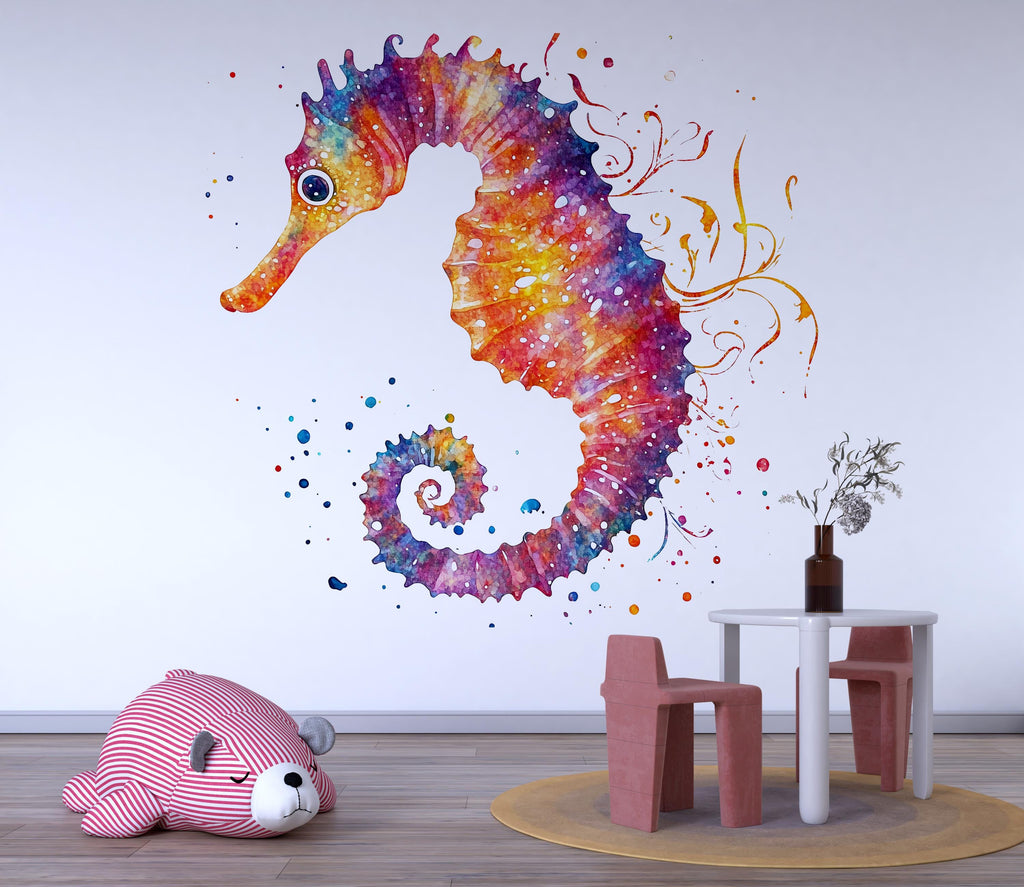 Colorful Seahorse Wall Decal for Nursery, Watercolor Seahorse Nursery Decor, Ocean Animal Wall Sticker, Baby Room Art Art 205mv