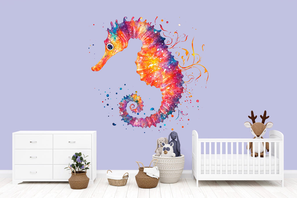 Colorful Seahorse Wall Decal for Nursery, Watercolor Seahorse Nursery Decor, Ocean Animal Wall Sticker, Baby Room Art Art 205mv