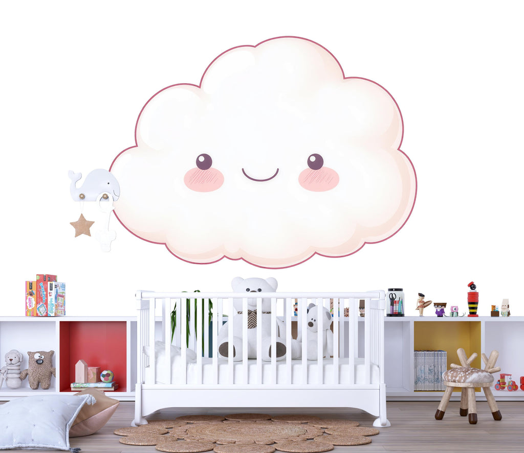 Cute Cloud Wall Mural, Nursery Wall Art, Baby Room Decor, Smiling Cloud Wall Decal 215mv