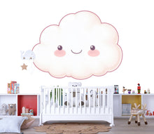 Load image into Gallery viewer, Cute Cloud Wall Mural, Nursery Wall Art, Baby Room Decor, Smiling Cloud Wall Decal 215mv