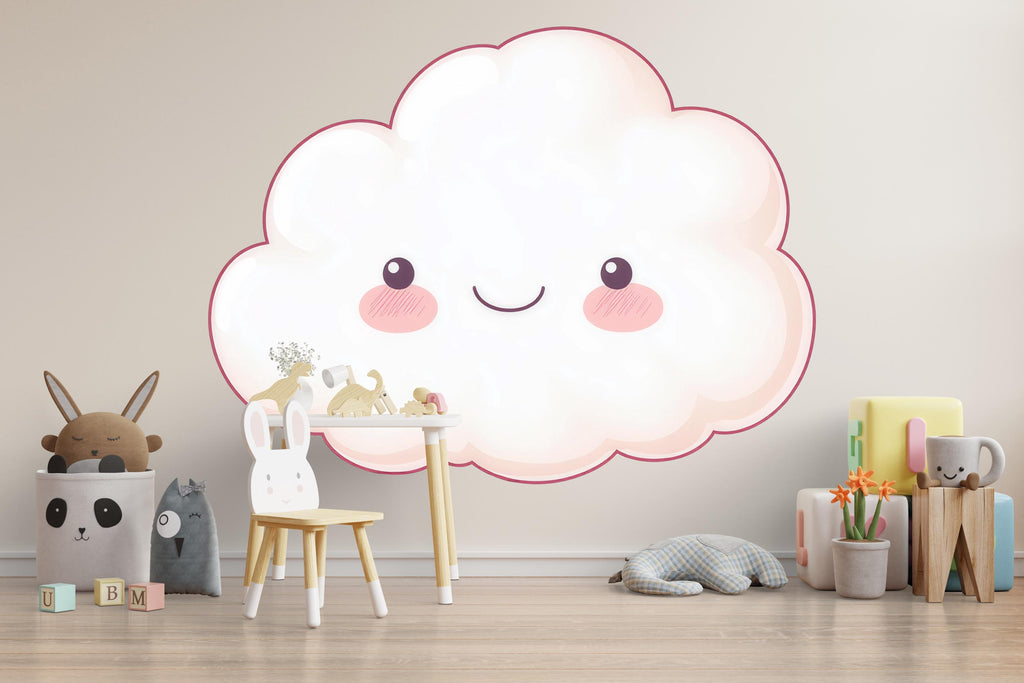 Cute Cloud Wall Mural, Nursery Wall Art, Baby Room Decor, Smiling Cloud Wall Decal 215mv