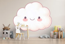 Load image into Gallery viewer, Cute Cloud Wall Mural, Nursery Wall Art, Baby Room Decor, Smiling Cloud Wall Decal 215mv