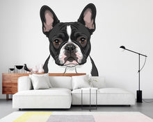 Load image into Gallery viewer, French Bulldog Wall Decal, Modern Dog Bathroom Wall Art, Black and White Frenchie Mural, Pet Lover Home Decor, Nursery or Bathroom Vinyl
