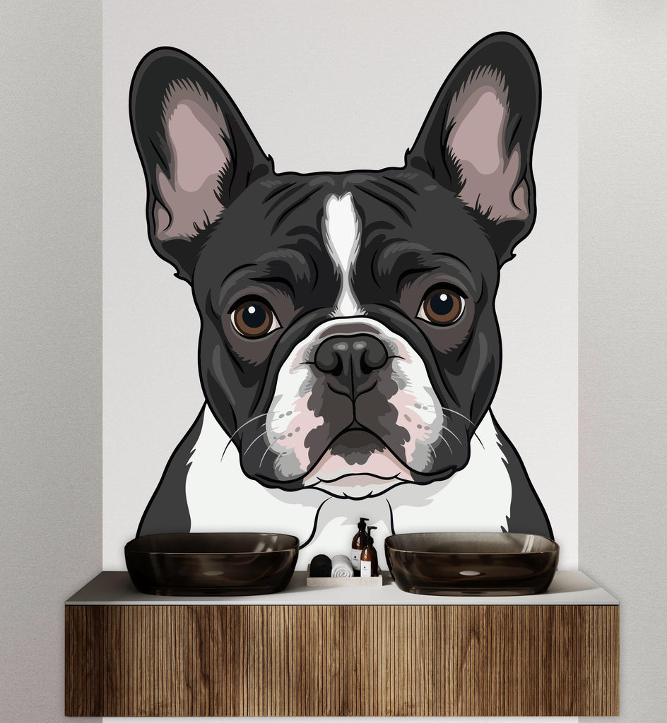 French Bulldog Wall Decal, Modern Dog Bathroom Wall Art, Black and White Frenchie Mural, Pet Lover Home Decor, Nursery or Bathroom Vinyl