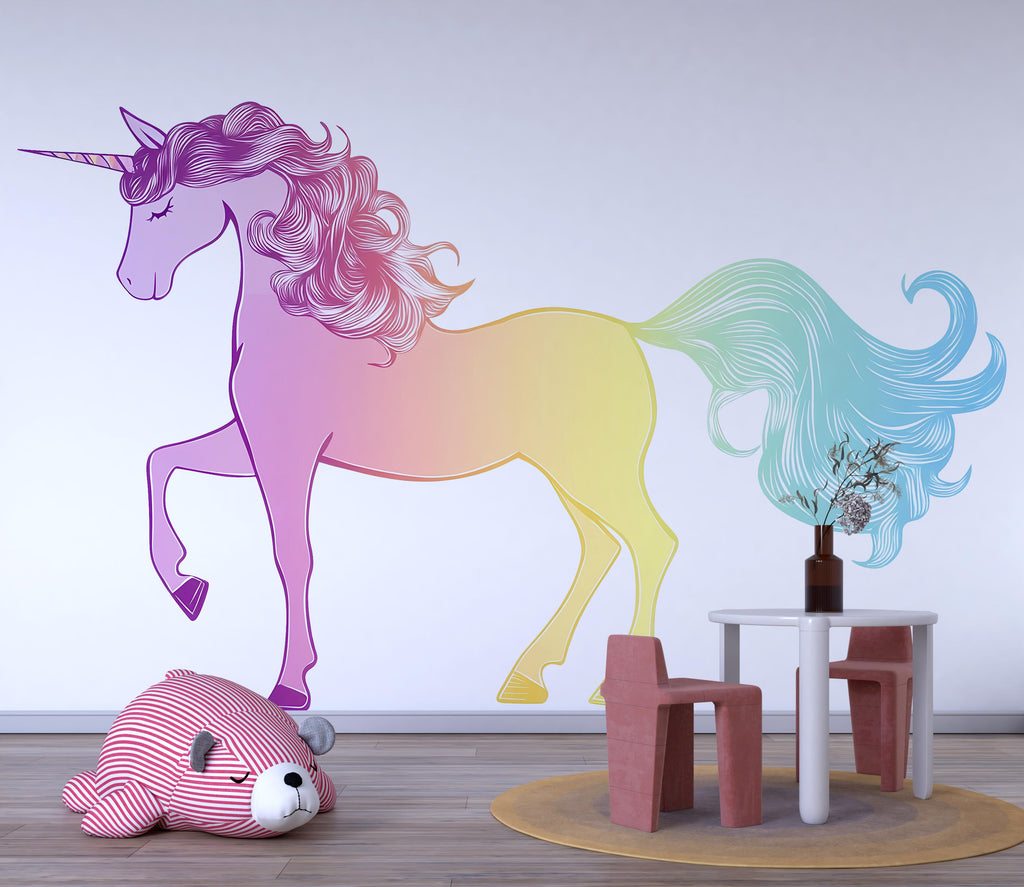 Unicorn Wall Mural, Rainbow Unicorn Art, Nursery Wall Decor, Kids Room Unicorn 216mv