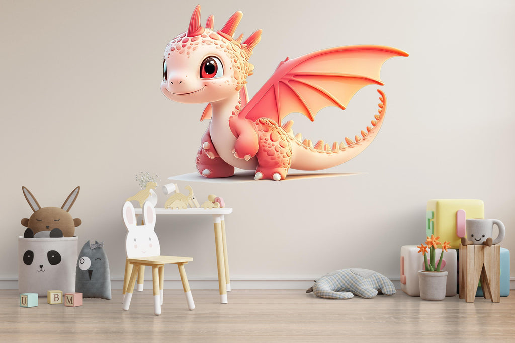 Cute Baby Dragon Mural, Dragon Nursery Decor, Kids Room Wall Art 220mv