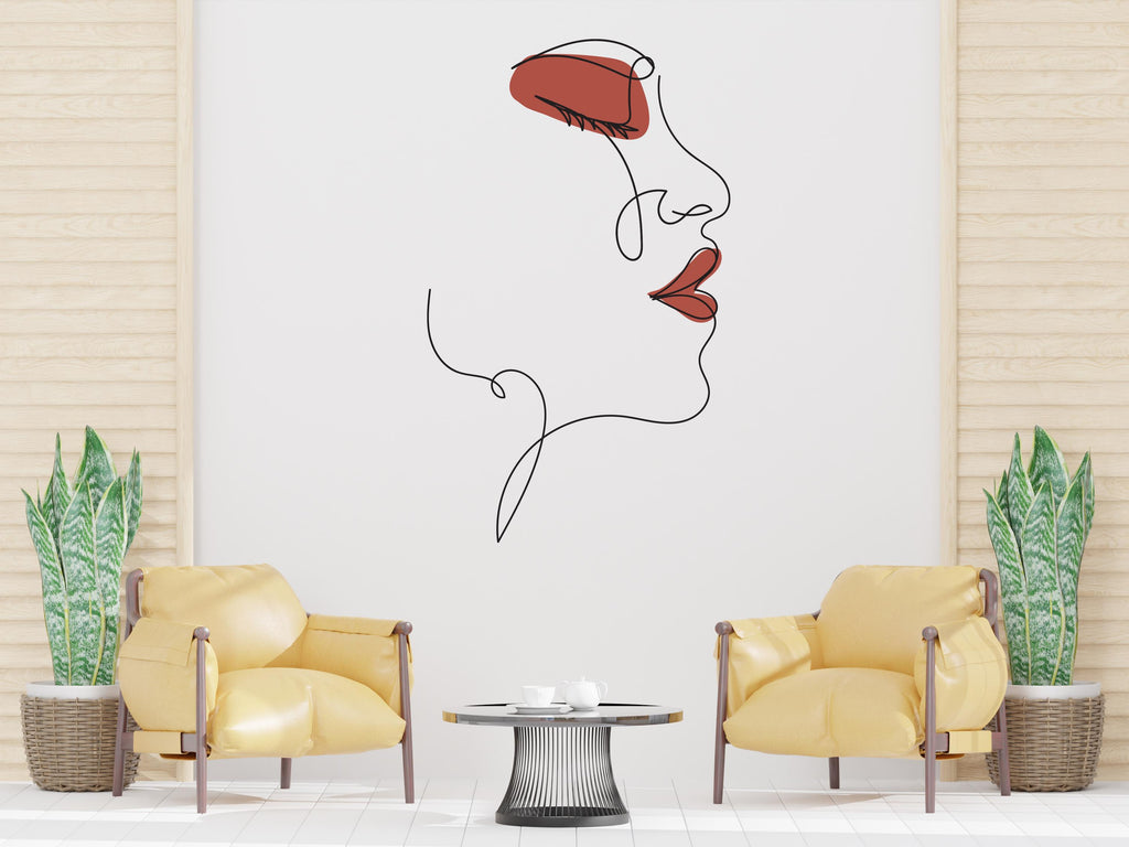 Beauty Salon Decor, Eyelashes Wall Decal Beauty Salon Gifts Outline Face Wall Decor Lashes Lips Stickers SPA Women Make up Unique Gift 725LU