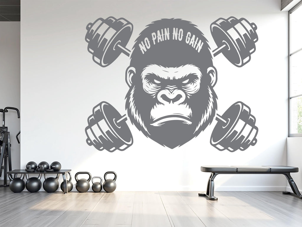 Gorilla Gym Wall Decal - No Pain No Gain Fitness Art 1028RS