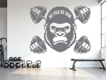 Load image into Gallery viewer, Gorilla Gym Wall Decal - No Pain No Gain Fitness Art 1028RS