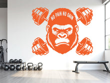 Load image into Gallery viewer, Gorilla Gym Wall Decal - No Pain No Gain Fitness Art 1028RS