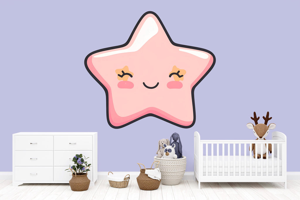 Cute Star Nursery Wall Decal, Kawaii Star Wall Art, Baby Room Wall Decor, Pastel Kids Room Decor, Nursery Wall Sticker 218mv