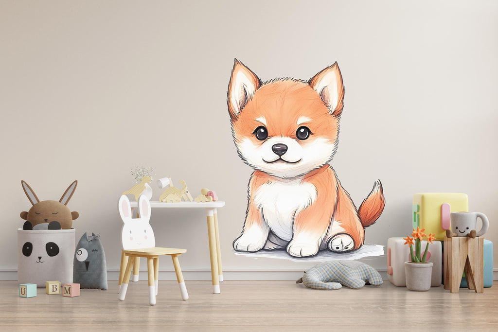 Cute Fox Mural, Fox Nursery Decor, Woodland Wall Art 221mv