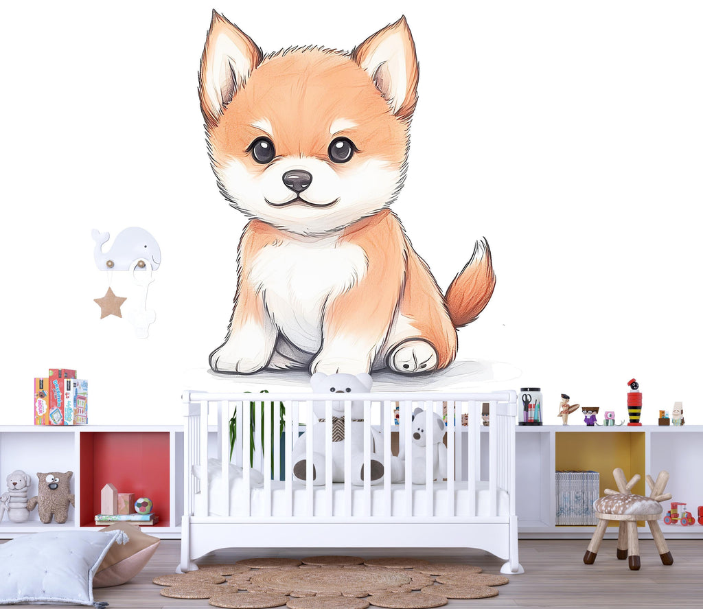 Cute Fox Mural, Fox Nursery Decor, Woodland Wall Art 221mv