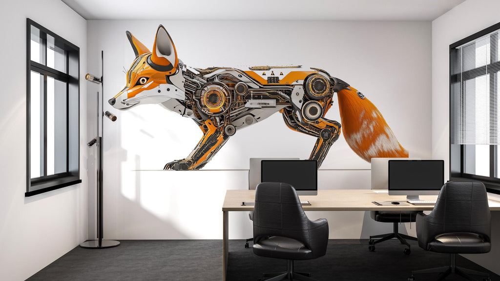 Cyber Fox Wall Decal, Futuristic Fox Wall Art Sticker, Robotic Animal Wall Decor, Tech Fox Wall Art, Modern Statement Wall Decal