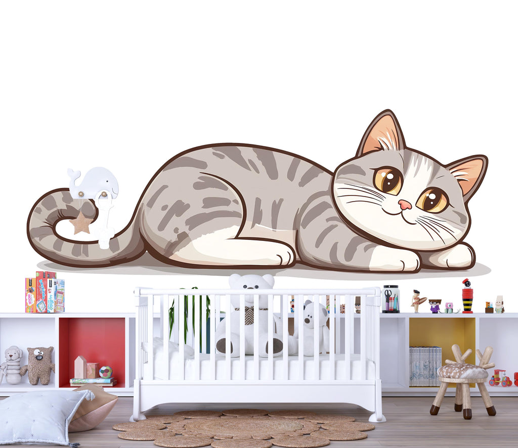 Cute Cat Wall Decal Nursery Cat Wall Art Baby Room Decor Cartoon Cat Sticker Kids Room Animal Mural 226mv