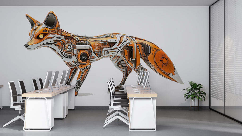 Cyber Fox Wall Decal, Futuristic Fox Wall Art Sticker, Robotic Animal Wall Decor, Tech Fox Wall Art, Modern Statement Wall Decal