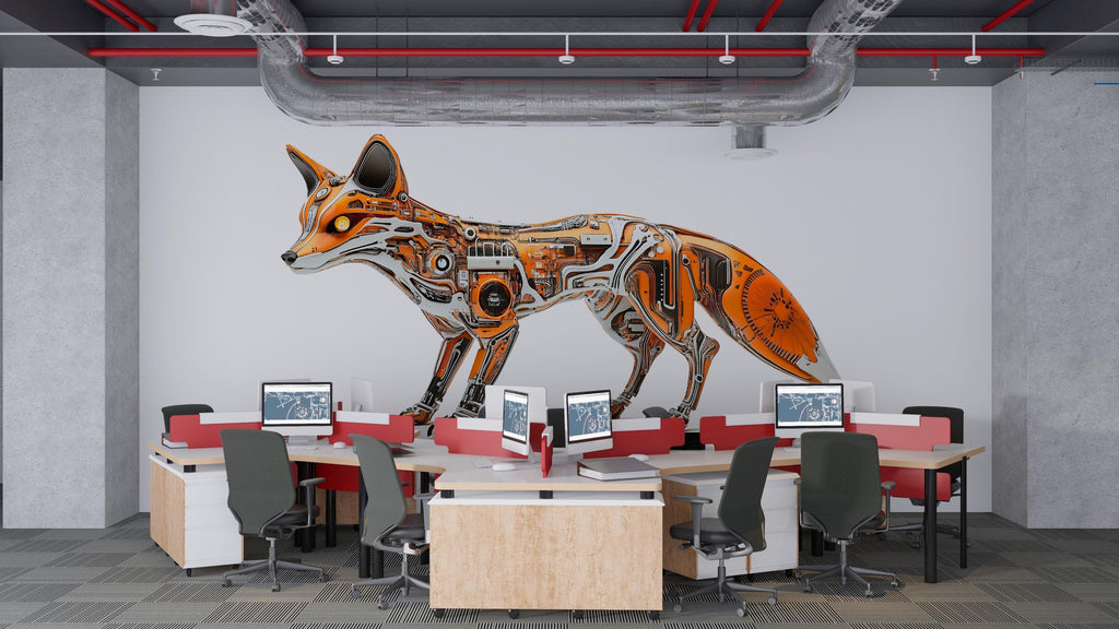Cyber Fox Wall Decal, Futuristic Fox Wall Art Sticker, Robotic Animal Wall Decor, Tech Fox Wall Art, Modern Statement Wall Decal