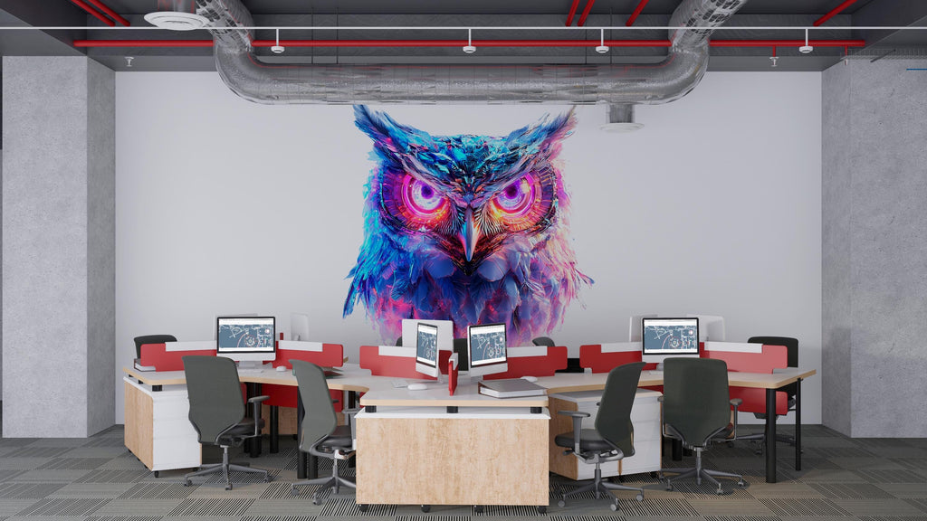 Colorful Owl Wall Decal, Modern Owl Wall Art Sticker, Abstract Animal Wall Decor, Artistic Owl Wall Decal, Statement Wall Art