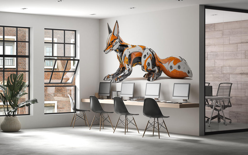 Cyber Fox Wall Decal, Futuristic Fox Wall Art Sticker, Robotic Animal Wall Decor, Tech Fox Wall Art, Modern Statement Wall Decal
