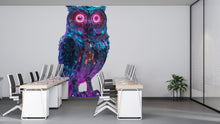 Load image into Gallery viewer, Cyber Owl Wall Decal, Futuristic Owl Wall Art Sticker, Neon Owl Wall Decor, Robotic Animal Wall Art, Modern Statement Wall Decal